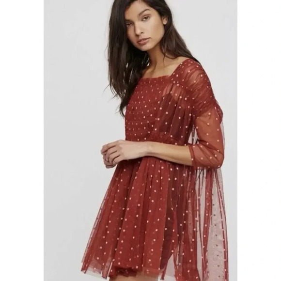 Free People Saya Polka Dot Sheer Mesh Tulle Baby Doll Tunic Top XS - Picture 1 of 9